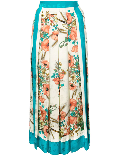 Gucci Poppy-print Floral-jacquard Silk Skirt In Multicolor