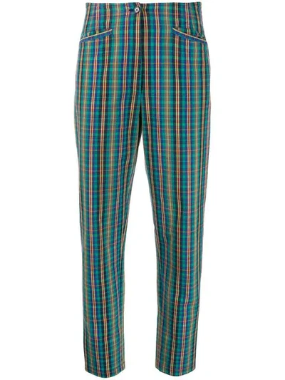 Pre-owned Kenzo 1990's Checked Tapered Trousers In Green