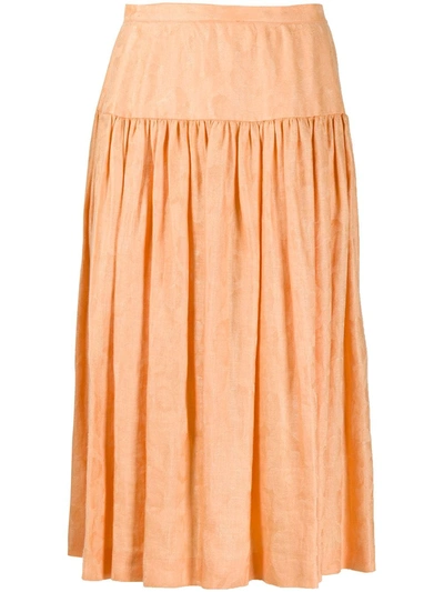 Pre-owned Valentino 1980's Flared Midi Skirt In Orange