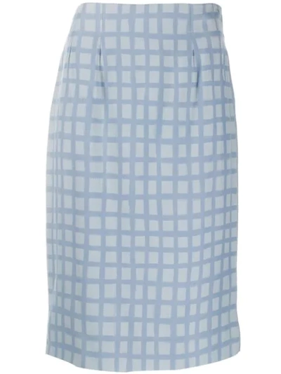 Pre-owned Jean Louis Scherrer Vintage 1990's Check Fitted Skirt In Blue