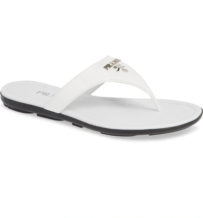 Prada Patent Logo Thong Sandals In White
