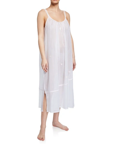 Celestine Saphira Sleeveless Scoop-neck Long Cotton Nightgown In White
