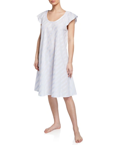 Celestine Daliah Short-sleeve  Satin Striped Short Nightgown In White/blue