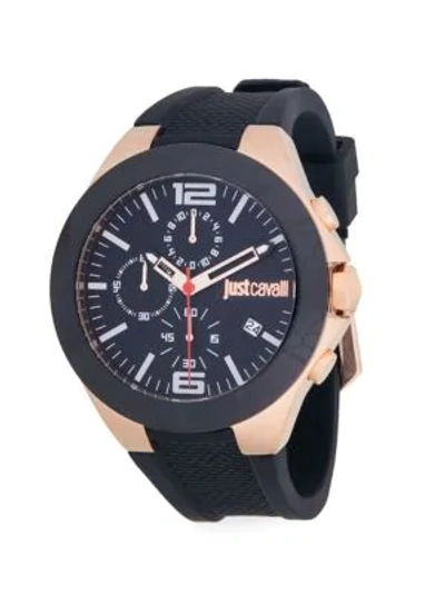 Just Cavalli Stainless Steel Rubber-strap Chronograph Watch In Black