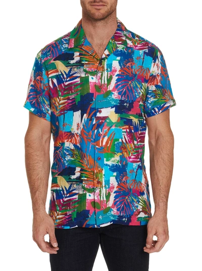 Robert Graham Himalayas Linen Short-sleeve Abstract-jungle Classic Fit Shirt In Multi
