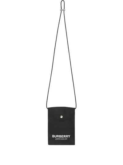 Burberry Logo Print Nylon Phone Case Lanyard In Black