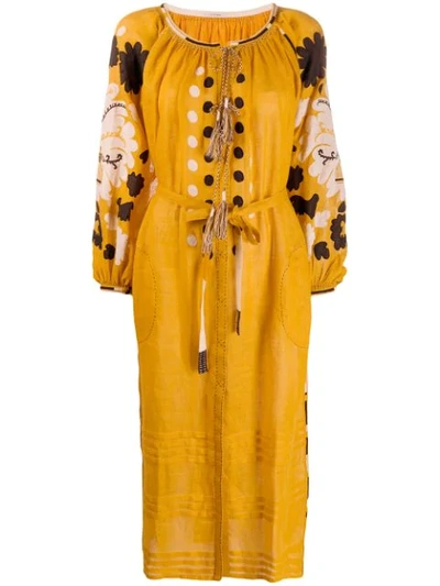 Vita Kin Embroidered Midi Dress In Yellow