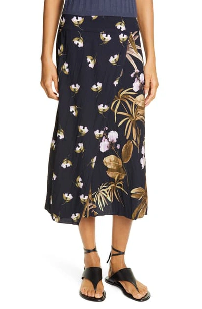 Vince Mixed Tropical Garden A-line Midi Skirt In Costal