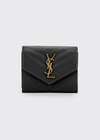 Saint Laurent Monogramme Small Grain De Poudre Tri-fold Wallet In Light Gray