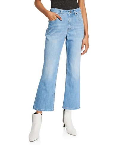 Brunello Cucinelli Flare-leg Cropped Denim Jeans With Side Trim In Light Blue