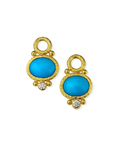 Elizabeth Locke Stone 19k Yelow Gold, Turquoise & Diamond Sleeping Beauty Earring Pendants