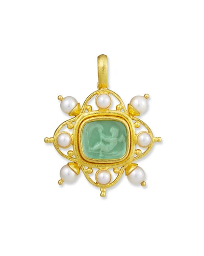 Elizabeth Locke 19k Venetian Glass Cherub Intaglio Pendant W/ Pearls