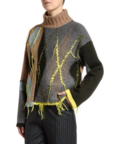 Antonio Marras Argyle Ribbed Mock-neck Sweater In Gray/brown