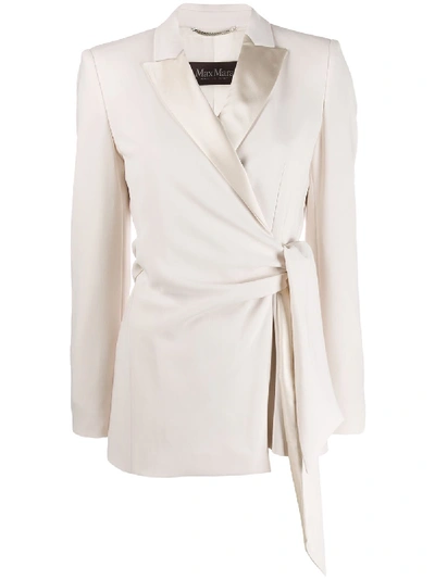 Max Mara Lambro Satin-lapel Crepe Wrap Blazer In Ivory