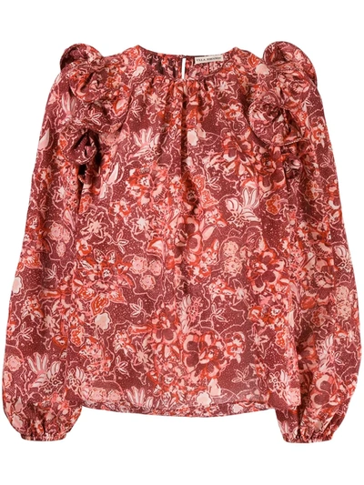 Ulla Johnson Medine Floral-print Cotton-blend Blouse In Red