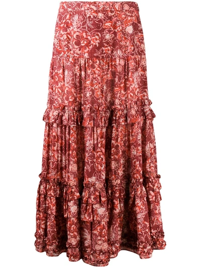 Ulla Johnson Amalia Floral-print Cotton-blend Midi Skirt In Red