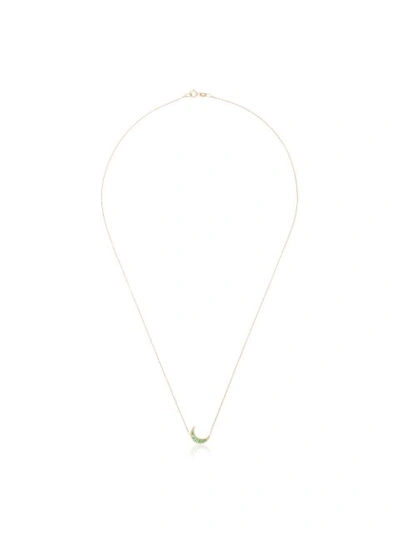 Andrea Fohrman 18k Yellow Gold Mini Crescent Moon Emerald Necklace