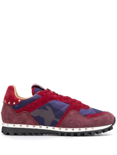 Valentino Garavani Camouflage Sole Stud Sneakers In Red Multi