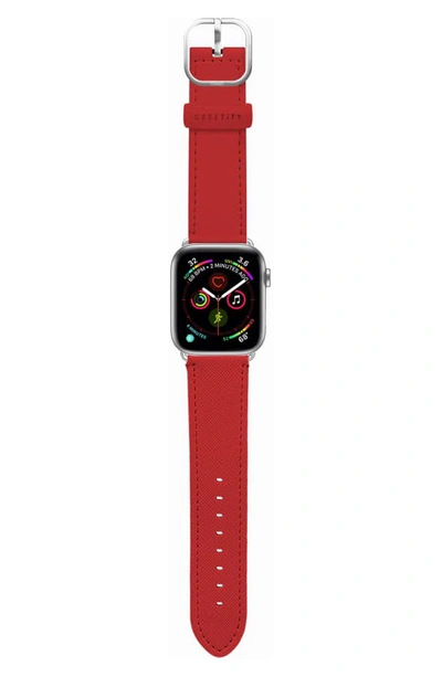 Casetify Essential Saffiano Faux Leather Apple Watch Strap In Red/ Silver
