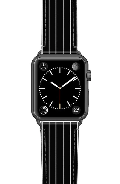 Casetify Black Stripe Faux Leather Apple Watch® Watchband In Black/ Space Grey