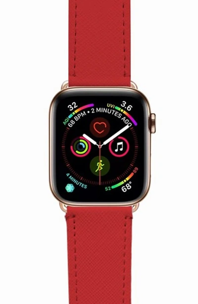 Casetify Essential Saffiano Faux Leather Apple Watch Strap In Red/ Gold