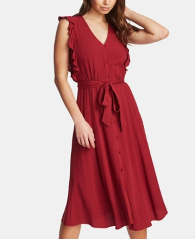 1.state Sleeveless Ruffle-trim Midi Dress In Mineral Red