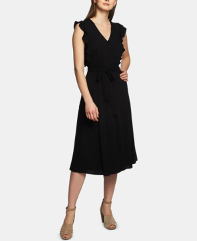 1.state Sleeveless Ruffle-trim Midi Dress In Rich Black