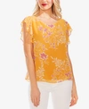 Vince Camuto Floral-printed Flutter-sleeve Top In Amber Sun