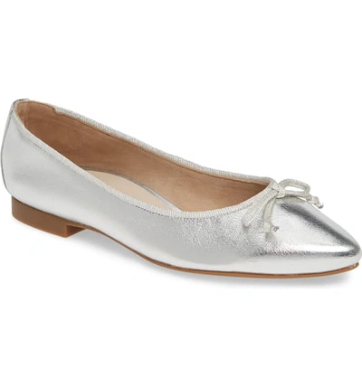 Paul Green Andre Pointy Toe Ballet Flat In Silver Metallic Leather