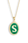 Argento Vivo Initial Green Pendant Necklace In S