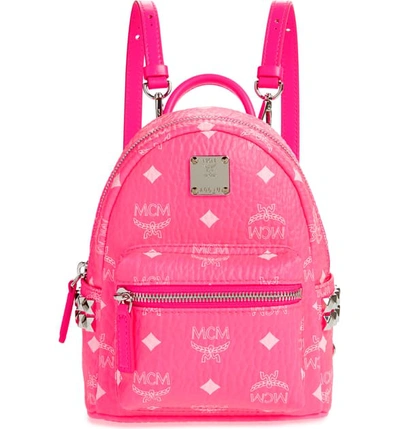Mcm Stark 20 Visetos Neon Coated Canvas Backpack In Neon Pink