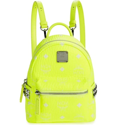 Mcm Stark 20 Visetos Neon Coated Canvas Backpack In Neon Yellow