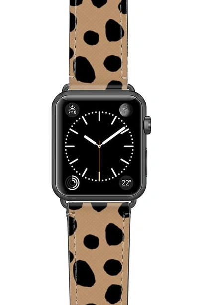 Casetify Cheetah Dots Saffiano Faux Leather Apple Watch Strap In Cheetah/ Space Grey