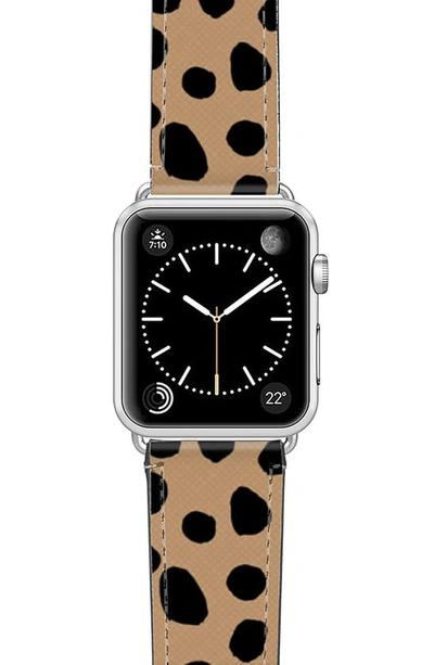 Casetify Cheetah Dots Saffiano Faux Leather Apple Watch® Strap In Cheetah/ Silver