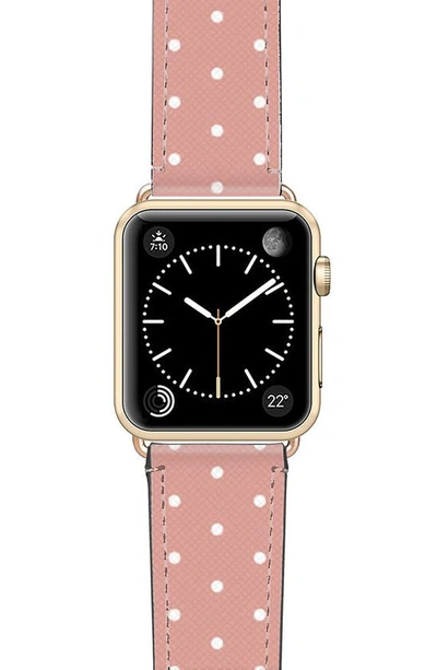 Casetify Polka Dots Saffiano Faux Leather Apple Watch Band In Pink/ White/ Gold