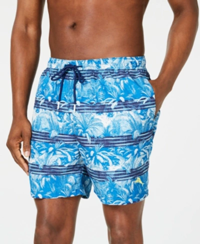 Tommy Bahama Men's Naples Primo Palms Stripe Palm-print 6" Swim Trunks In Blue