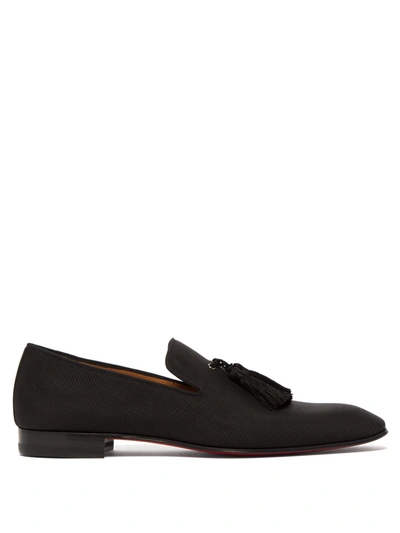 Christian Louboutin Black Leather Officialito Loafers In Blue