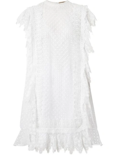 Burberry Scalloped Lace And Polka-dot Tulle Dress In White