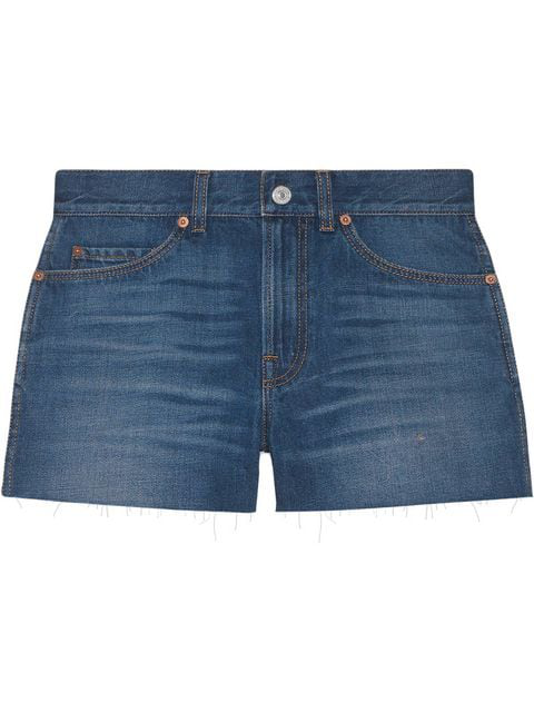 Gucci Denim Shorts With Knit Patches In Blue | ModeSens