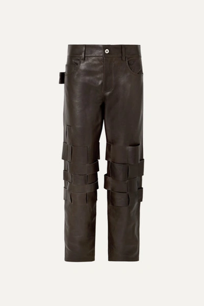 Bottega Veneta Woven Leather Straight Carpenter Pants In Chocolate