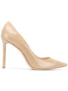 Jimmy Choo Romy 100mm Patent Leather Pump In Natural