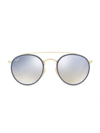 Ray Ban Rb3647 51mm Mirrored Round Aviator Sunglasses In Gold/ Mirror