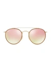 Ray Ban Rb3647 51mm Mirrored Round Aviator Sunglasses In Gold Pink
