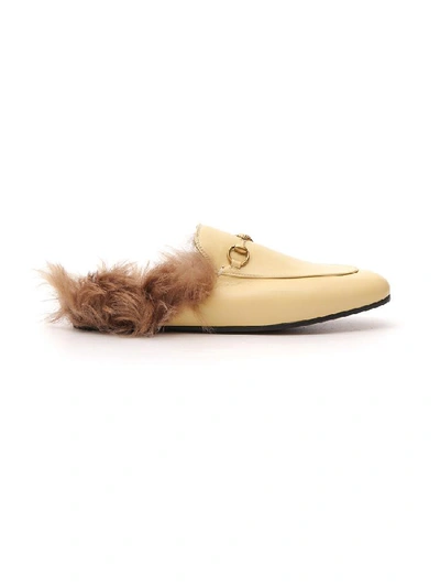 Gucci Princetown Fur Mules In Yellow