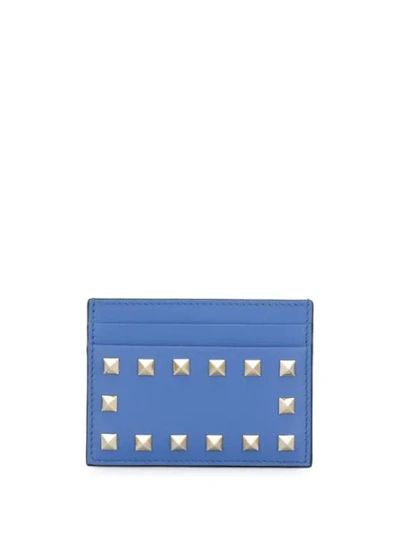 Valentino Garavani Azul Leather Studs Card Holder In Blue