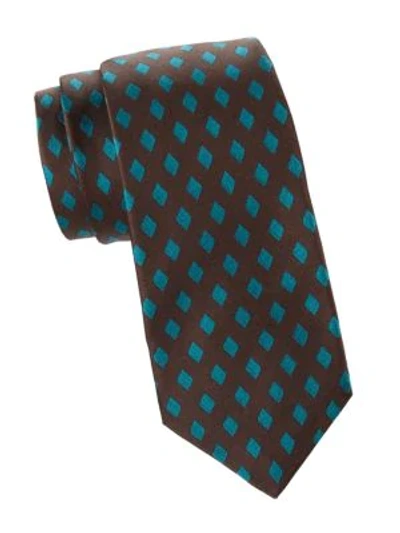Kiton Men's Diamond Print Silk Tie In Brown Teal