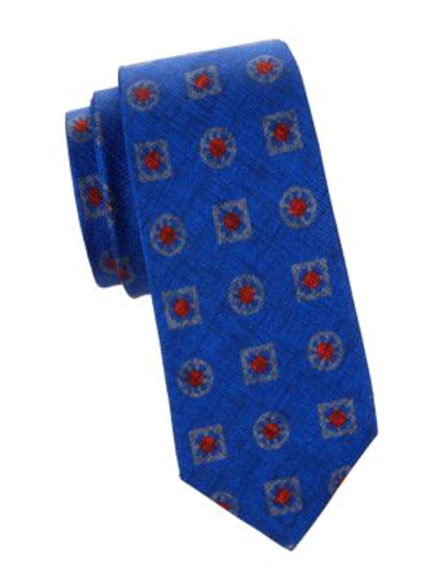 Kiton Men's Layered Geo-print Silk Tie In Blue Red