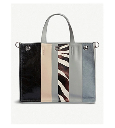 Allsaints Captain Contrast-panelled Leather Tote Bag In Blue Stripe