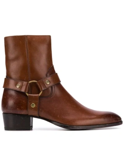 Saint Laurent 40mm Wyatt Vintage Leather Boots In Brown