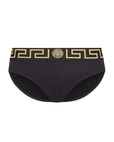 Versace Men's Greca Medusa Brief Swimsuit In Black